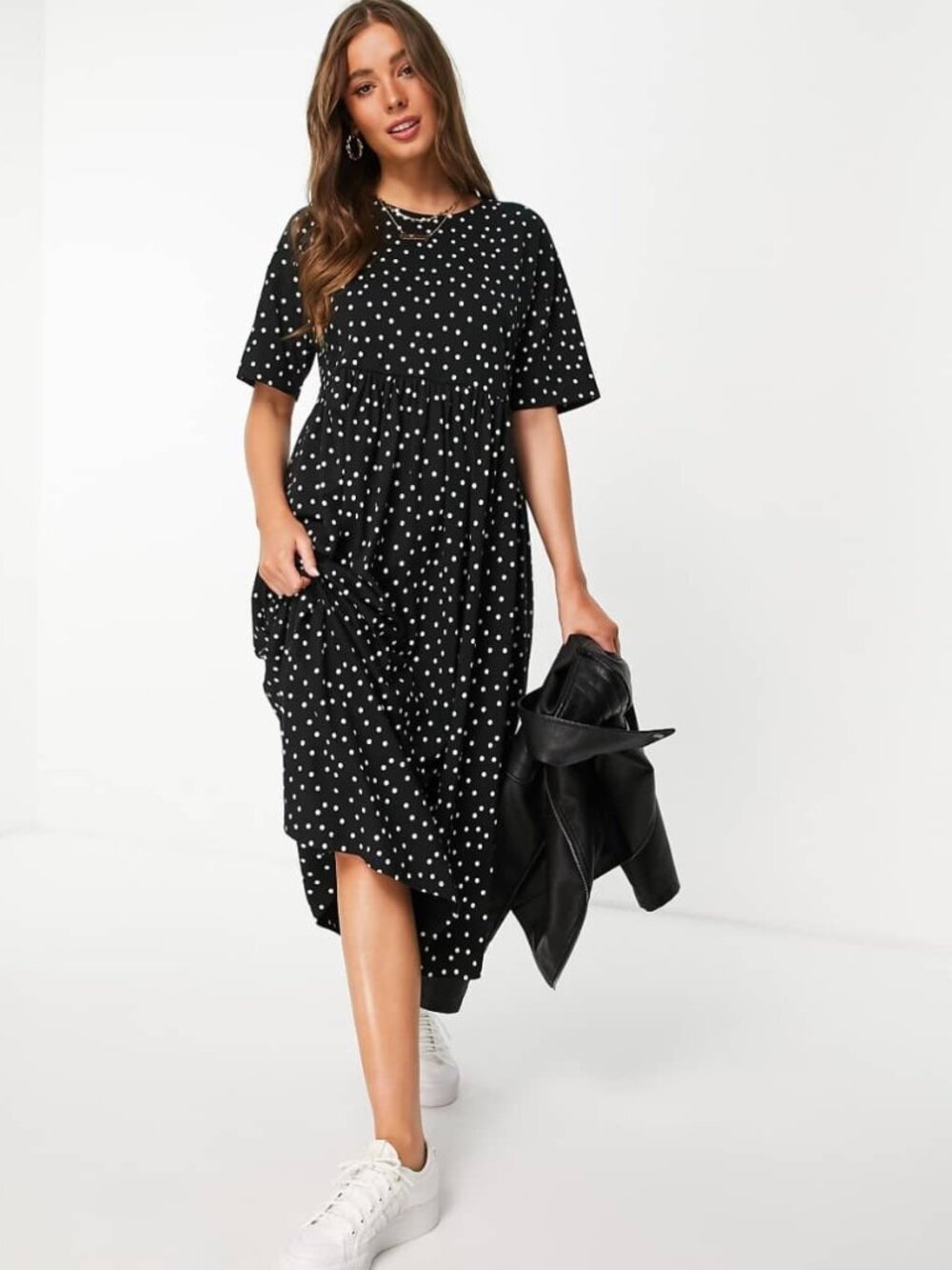 ASOS DESIGN Oversized Midi Smock Dress Mono Spot Size 16